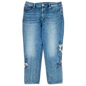 Chico's Floral Embroidered Boyfriend Ankle Jeans Boho Country Living